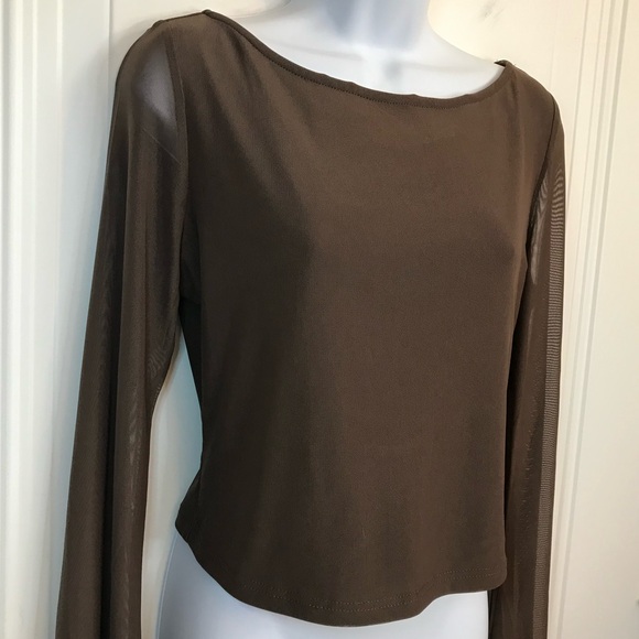 Princess Polly Women’s 10 Chocolate Brown Mesh LS Tie Back Crop Top NWOT - Picture 8 of 16